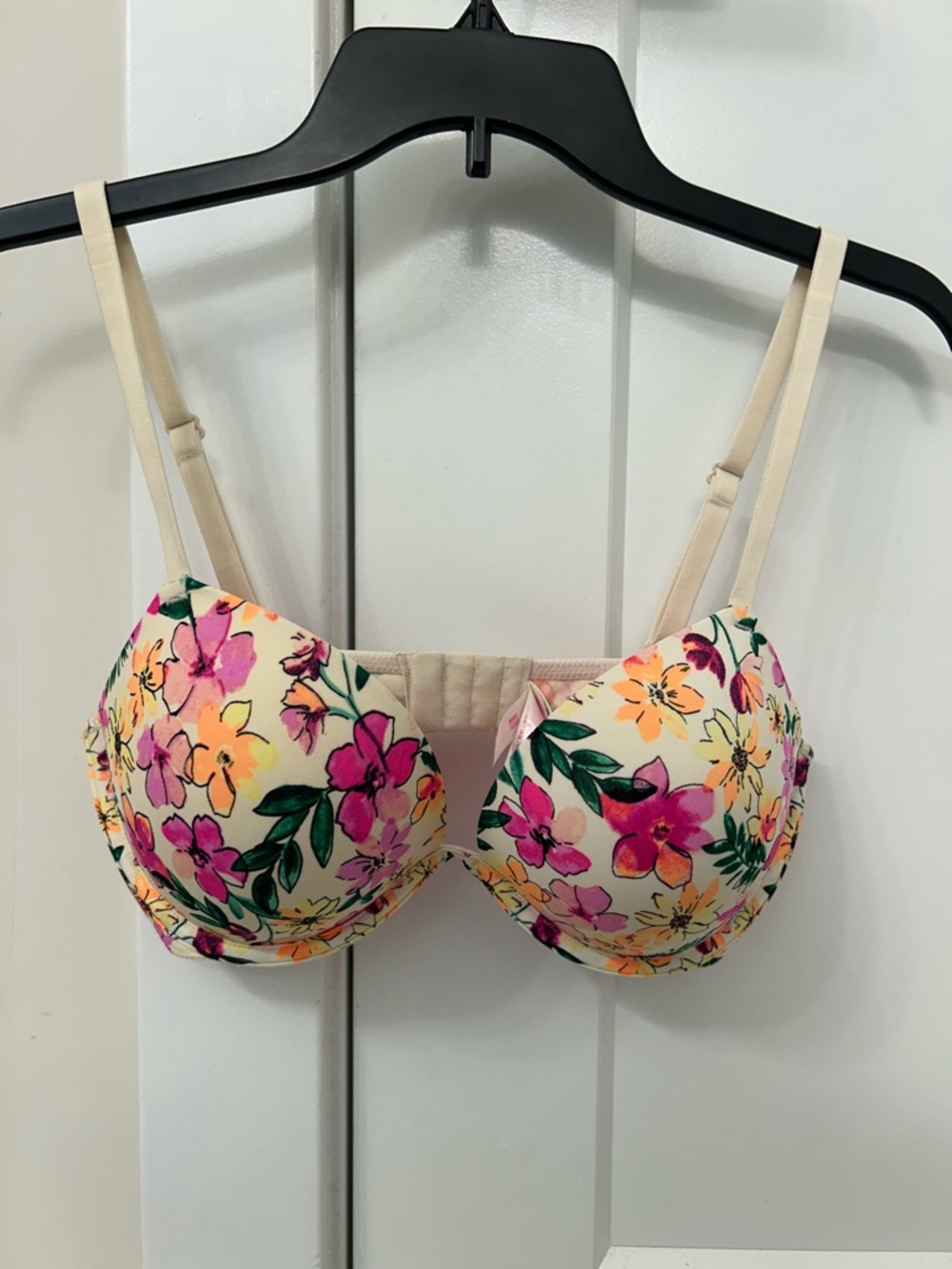 Victoria's Secret Cream Floral Super Push-Up Bra with Pink & Yellow Flowers